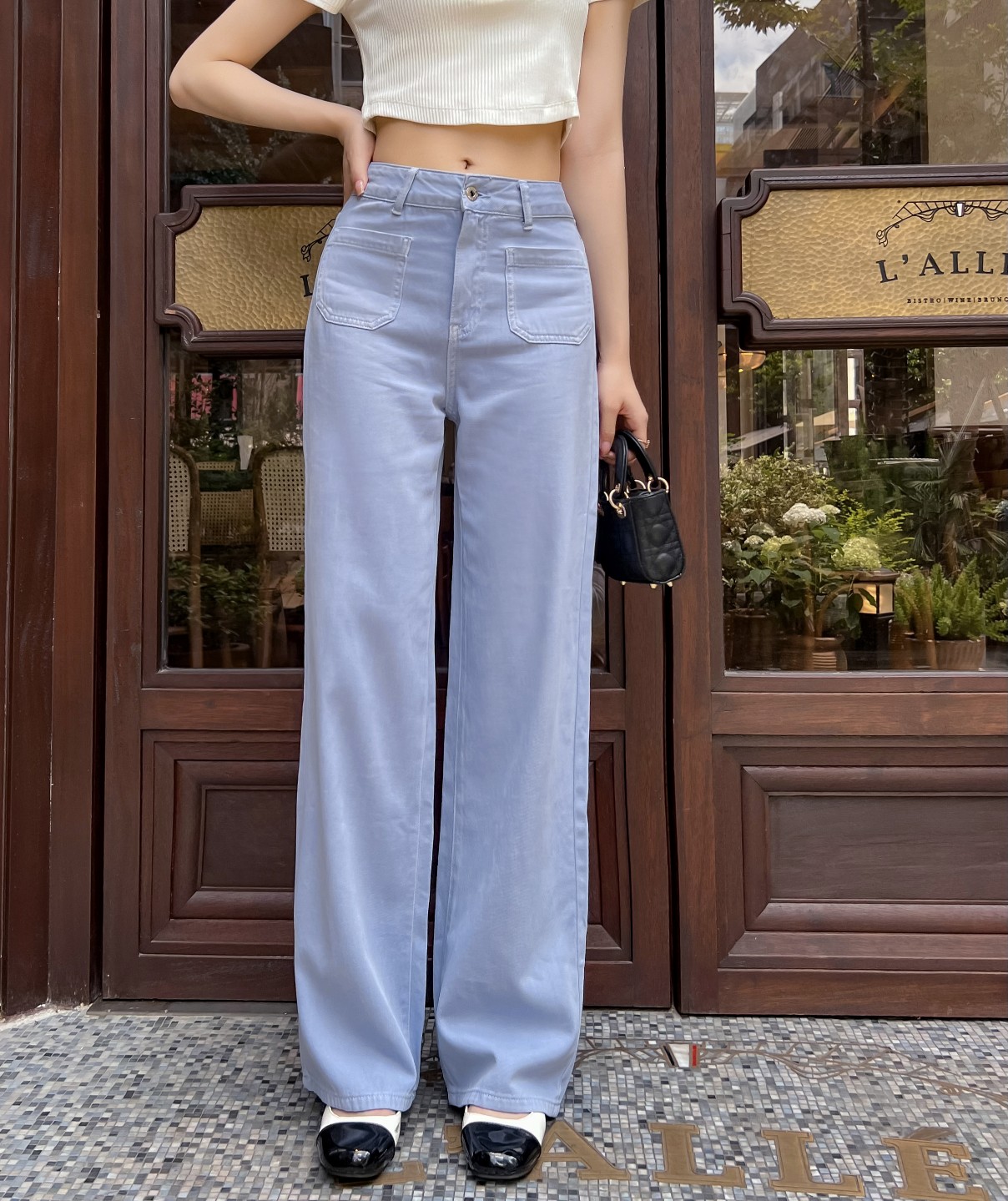 MIUmiu紫色直通牛仔裤