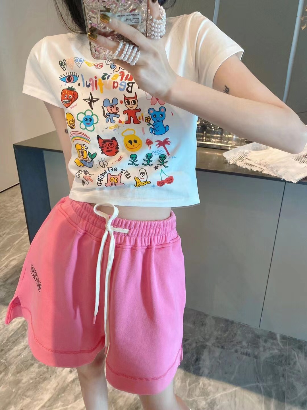 MSKIN卡通印花超短T恤