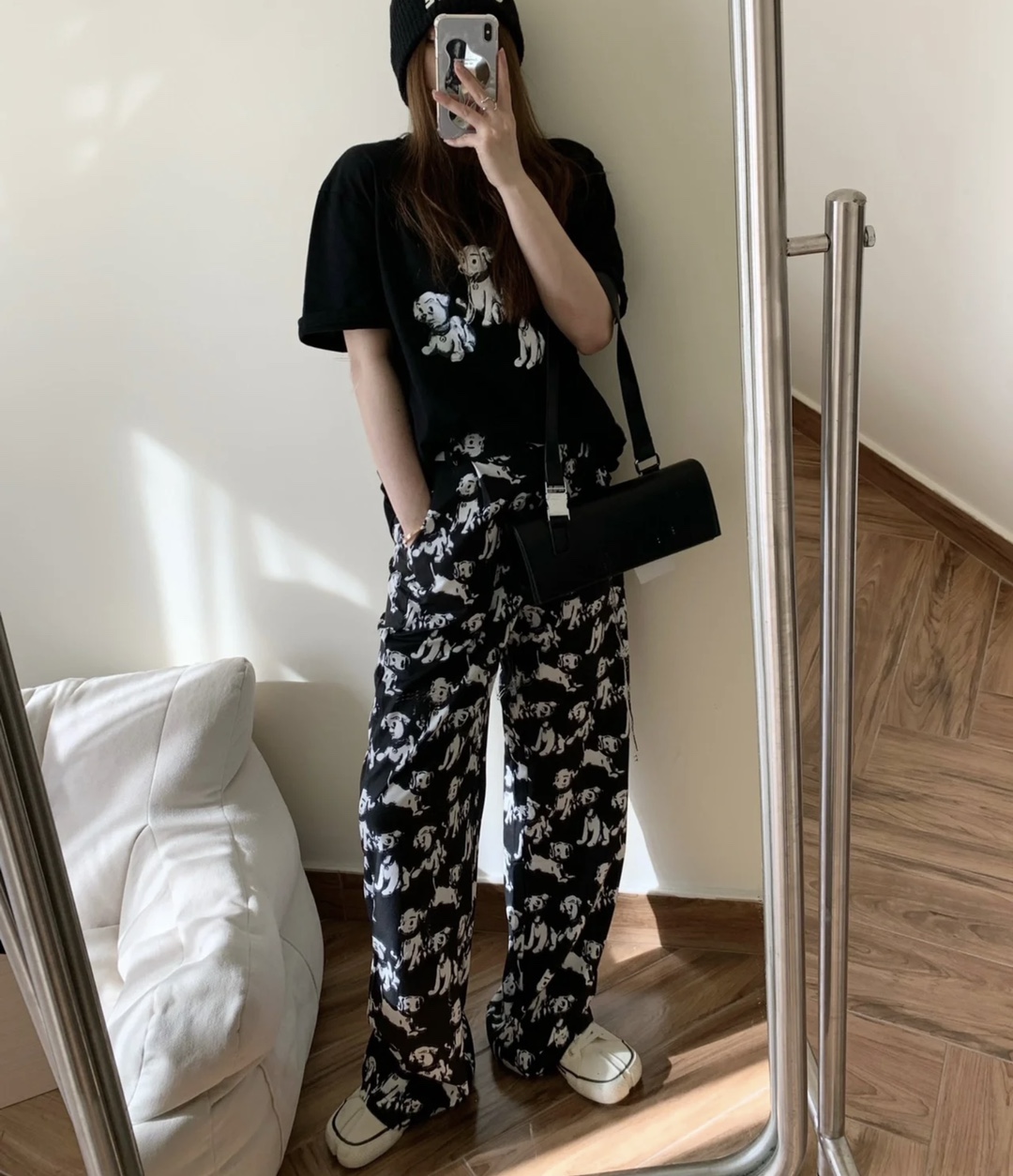 小狗印花阔腿裤