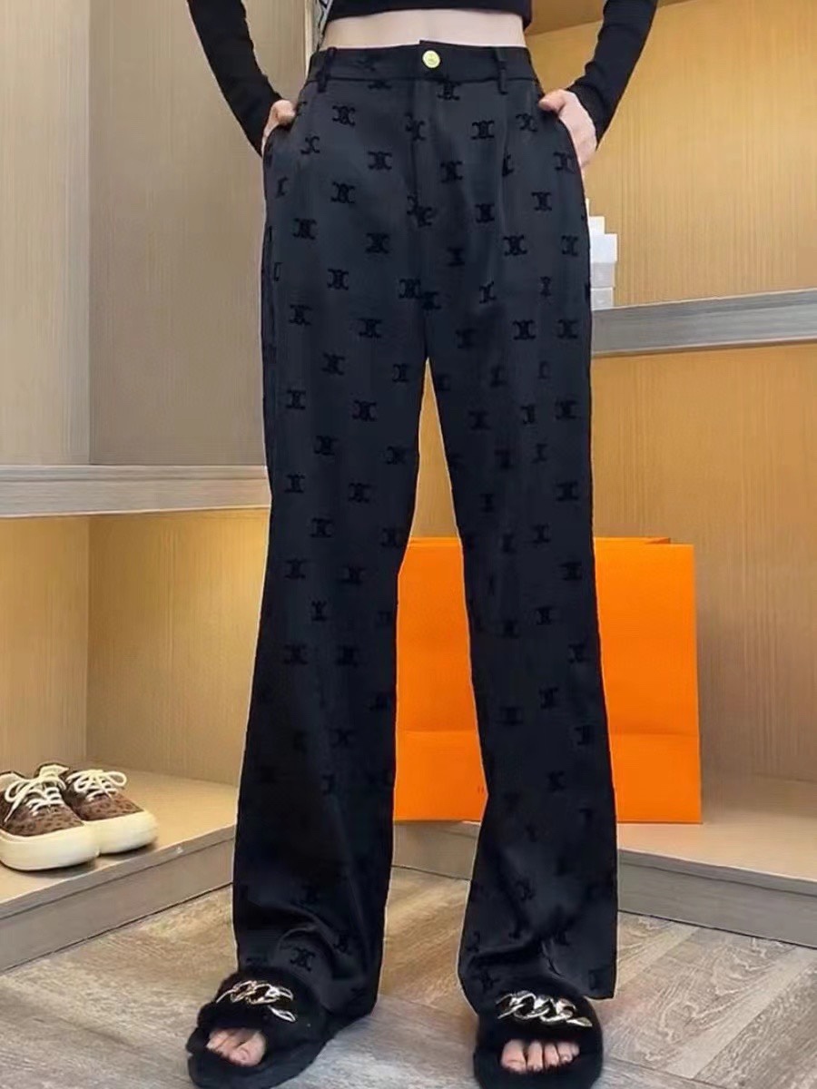 CELINE思琳绸缎植绒直筒裤